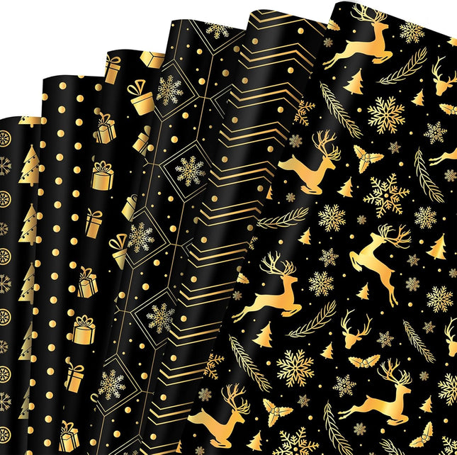 12 Sheets Christmas Wrapping Paper – 20x27" Black Gift Wrap for DIY Crafts