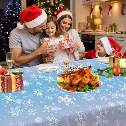 3 Pack Xmas Tablecloth – Blue & Purple Snowflake Disposable Waterproof Table Cover
