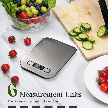 Digital Kitchen Food Scale – 11lb, 6 Units, Tare Function, Stainless Steel