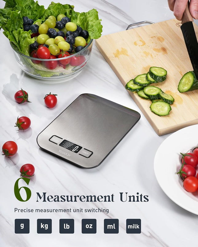 Digital Kitchen Food Scale – 11lb, 6 Units, Tare Function, Stainless Steel