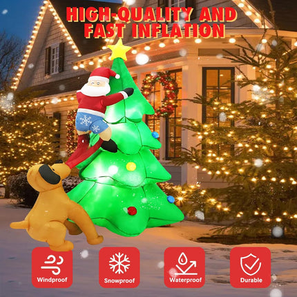 6FT LED Christmas Inflatable Tree, Santa Chased by Dog, Yard Party Decoration