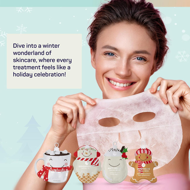 12-Pack Holiday Treat Face Masks Cocoa, Eggnog, Gingerbread & Sundae Scents
