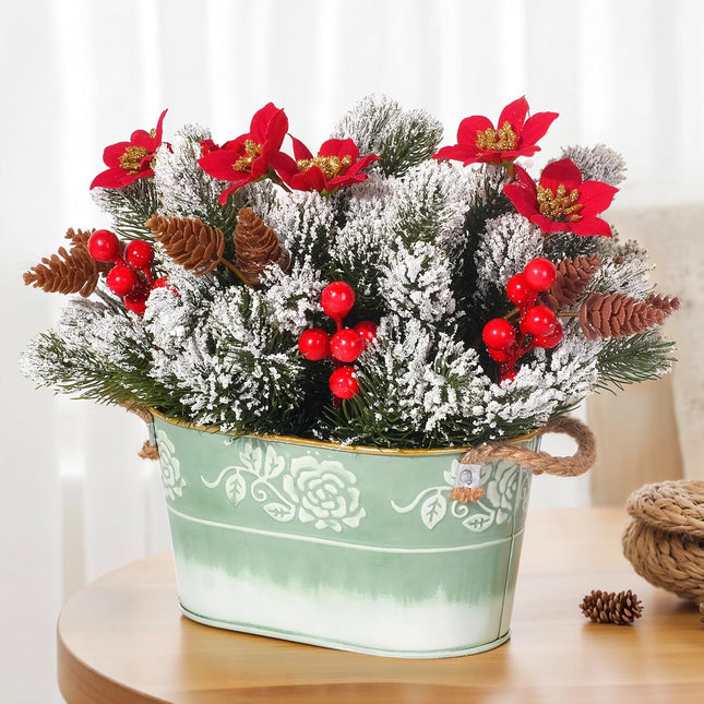 Christmas Table Centerpiece Artificial Poinsettias Pine Berries Pine Cones