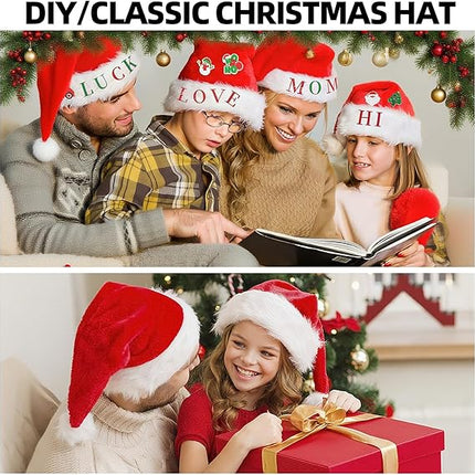 DIY Santa Hat Christmas Velvet Hat for Adults – Thick Fur with Letters & Stickers