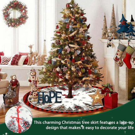 48" Christmas Tree Skirt – Rustic Plush Snowflake Pine Tree Design for Holiday Décor