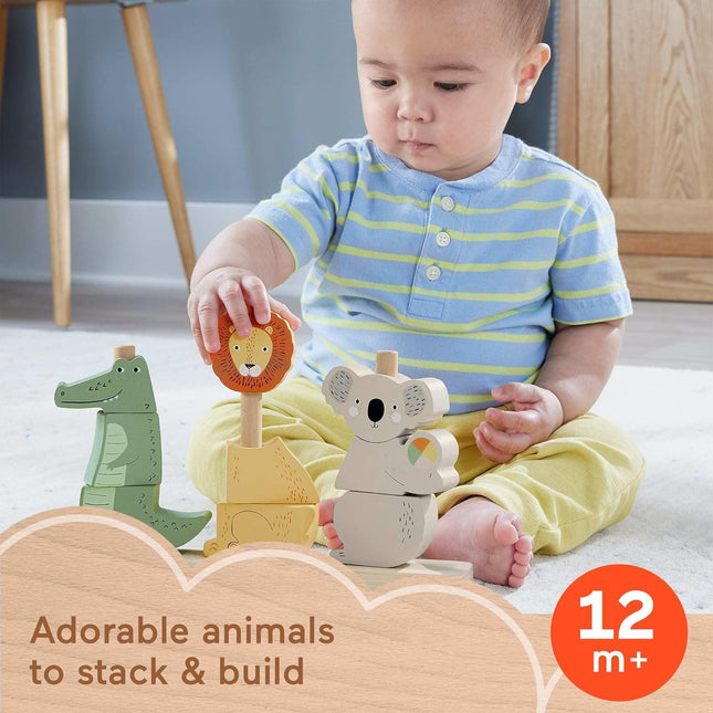Wooden Baby Stack & Sort Toy – 10 Animal Pieces for 1+ Year Olds
