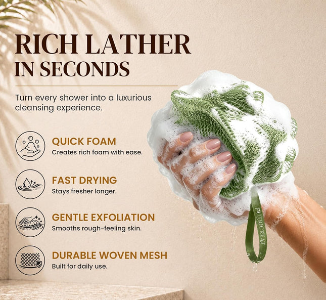 4-Pack African Net Sponge Washcloths, Exfoliating Body & Back Scrubbers, Travel Shower Set