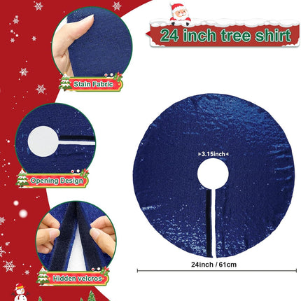 Blue Sequin Christmas Tree Skirt 24" – Sparkling Tabletop Mat for Xmas Parties