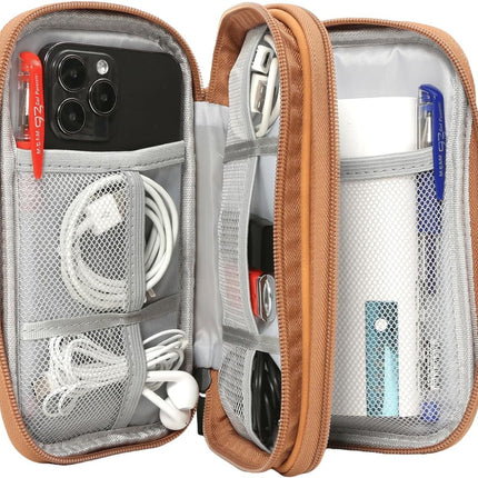 Water-Resistant Travel Cable Organizer Pouch – Electronic Accessories Carry Case (Brown)