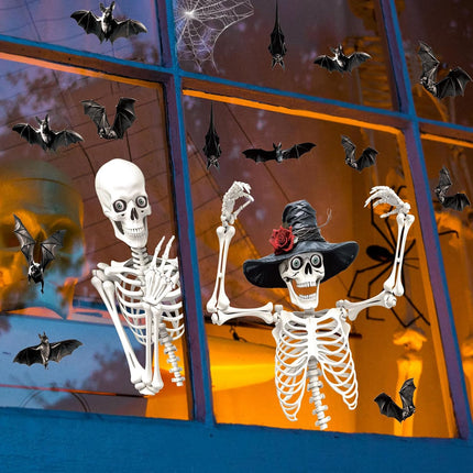 4-Sheet Extra Large Halloween Window Clings, Skeleton & Bat Stickers for Decor