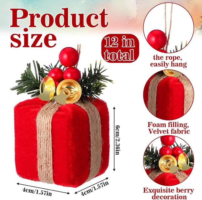 12-Piece Red Velvet Mini Christmas Tree Gift Boxes – Vintage Holiday Ornament Decorations
