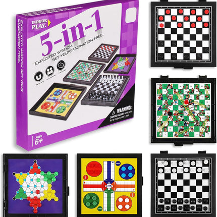 5 in 1 Magnetic Checkers Board Game Travel Chess Set for Adults Teens