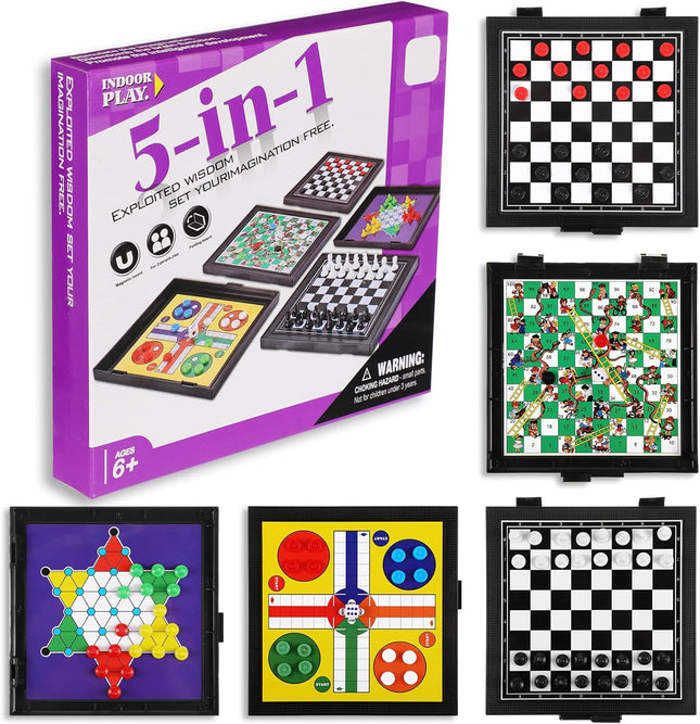 5 in 1 Magnetic Checkers Board Game Travel Chess Set for Adults Teens