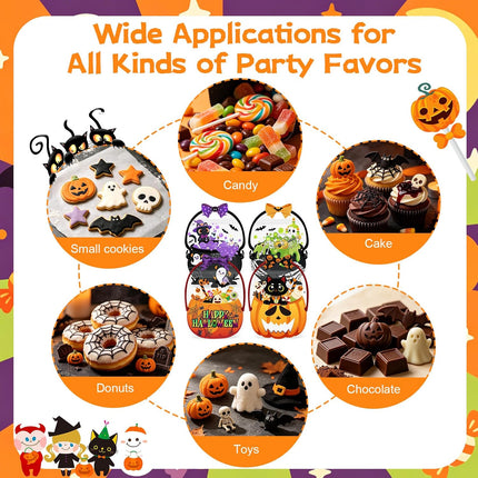 24PCS Halloween Candy Treat Bags, 4 Styles Witch Cauldron Gusseted Goodie Bags