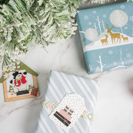 Christmas Wrapping Paper Mini Roll – Reindeer & Stripe Holiday Gift Wrap