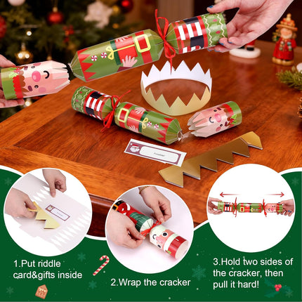 8 Pack Christmas Crackers – 15x2.5in Non-Snap Party Favors with Characters