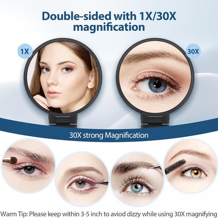 30X Magnifying Hand Mirror – Double-Sided, Foldable Makeup Mirror with Handle