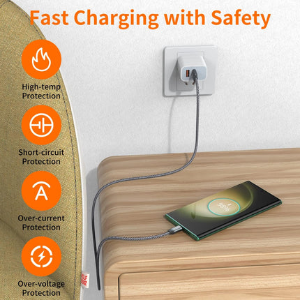 2-Pack USB A to USB-C Cable 3A Fast Charging Braided 3.3ft for Phones