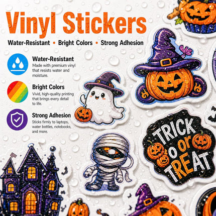 100-Piece Halloween Stickers, Waterproof Vinyl Horror Party Favors, No-Residue