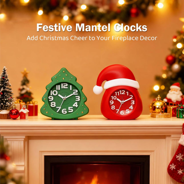 Christmas Alarm Clock Gift Set – 2 Silent Analog Clocks with Festive Gift Box