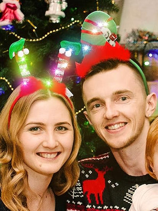 LED Christmas Headband – Reindeer Antlers & Leprechaun Hat Hair Hoop