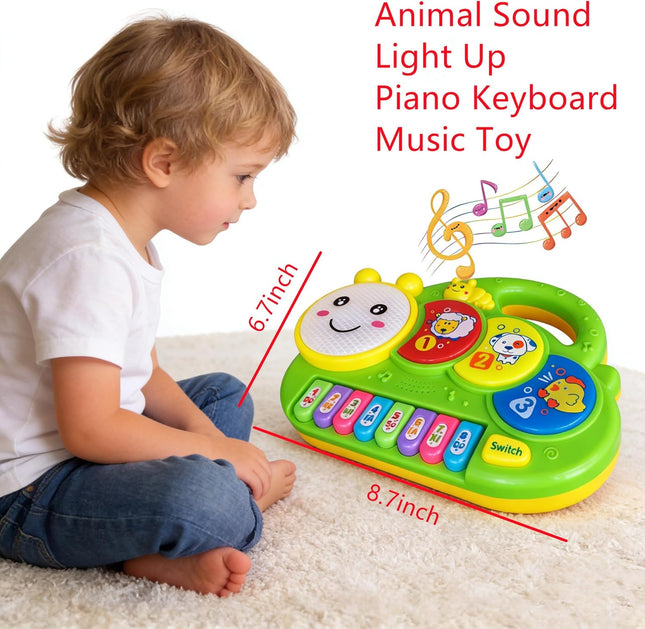 Baby Piano Drum Music Toy with Lights & Animal Sounds for 6-24 Months