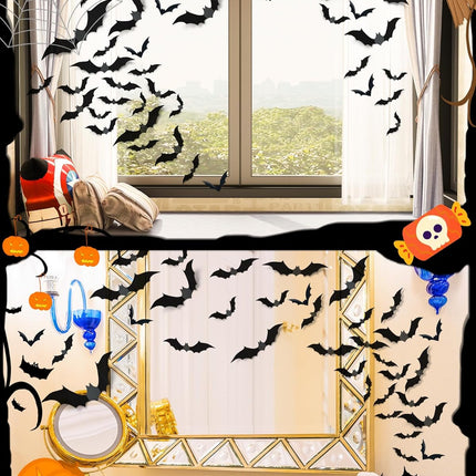 120-Piece 3D Halloween Bat Decorations, 5 Sizes Wall Stickers for Indoor Decor