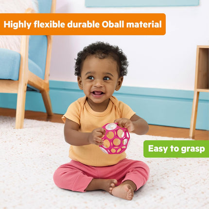 Oball Easy-Grasp Baby Rattle Ball, Pink, 4 Inch, Newborn and Up Infant Toy
