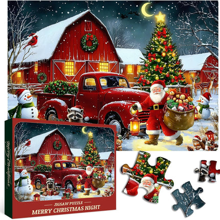 1000-Piece Christmas Puzzle for Adults – Santa, Snow, Red Truck & Snowman