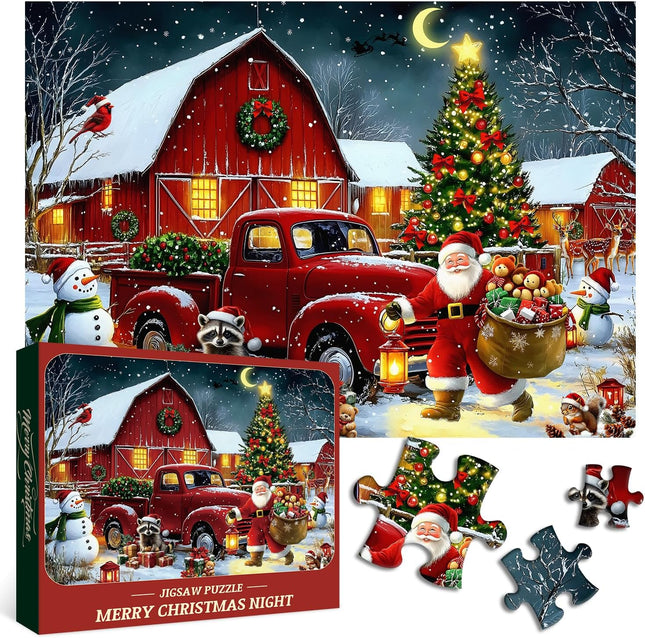 1000-Piece Christmas Puzzle for Adults – Santa, Snow, Red Truck & Snowman