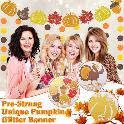 Thankful for You Banner, Gold Glitter Friendsgiving & Thanksgiving Party Decor