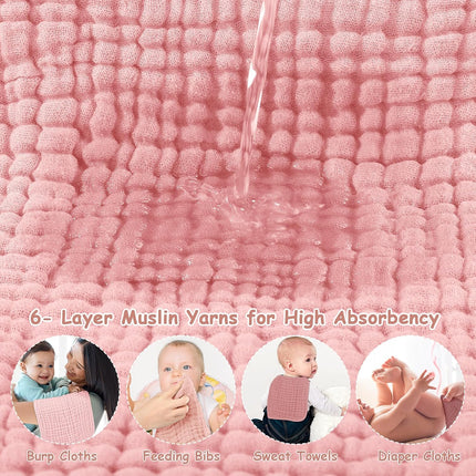 6-Pack Baby Girl Muslin Burp Cloths – Soft 100% Cotton, 20"x10", Pink