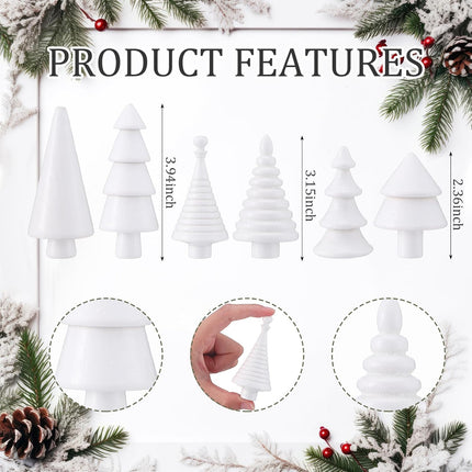 6PCS Mini Wooden Christmas Trees – White Farmhouse DIY Tabletop Decor