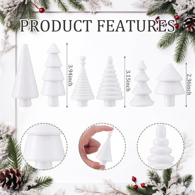 6PCS Mini Wooden Christmas Trees – White Farmhouse DIY Tabletop Decor