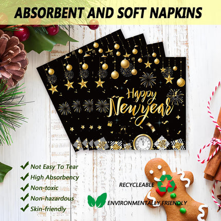 72-Piece 2026 New Year Party Supplies – Black & Gold Plates & Napkins