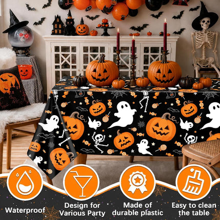 3-Pack 54x108in Halloween Disposable Plastic Tablecloths, Rectangle Party Table Covers