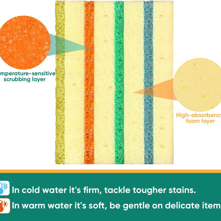 4 Pack Scrub Sponge Temperature Responsive Cleaning Sponges Kitchen Use