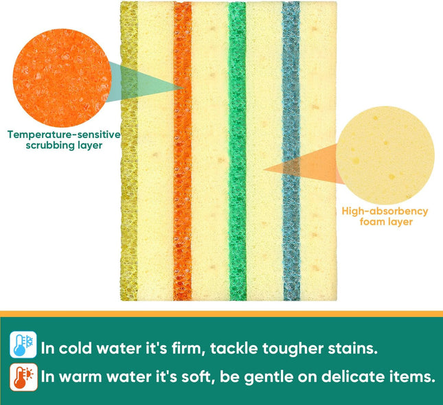 4 Pack Scrub Sponge Temperature Responsive Cleaning Sponges Kitchen Use