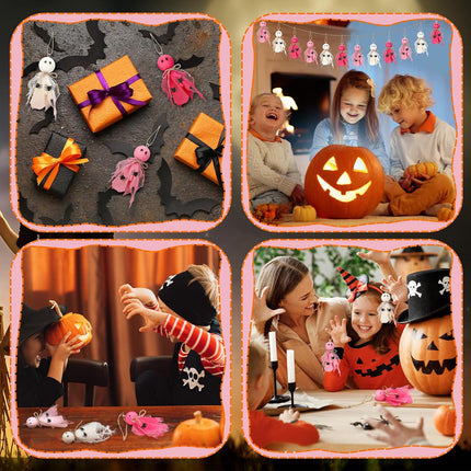 12-Piece Pink & White Ghost Ornaments, Fabric Halloween Tree & Mantel Decorations