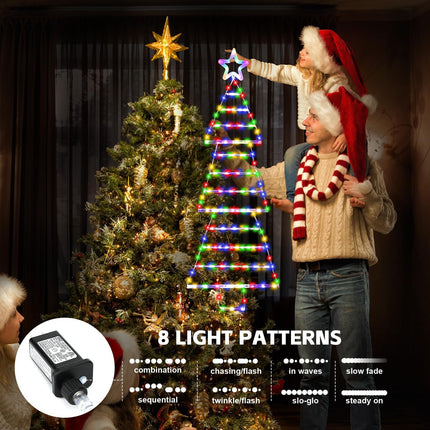Christmas Santa Ladder Light – 184 LED Tree with Star, 8 Modes, Multicolor