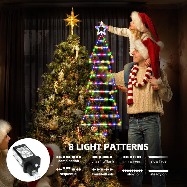 Christmas Santa Ladder Light – 184 LED Tree with Star, 8 Modes, Multicolor