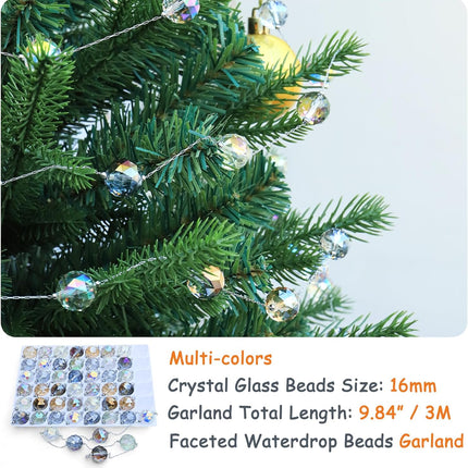 9.8Ft Crystal Glass Ball Garland | 48 Beads Prism Strands Multicolor Decor