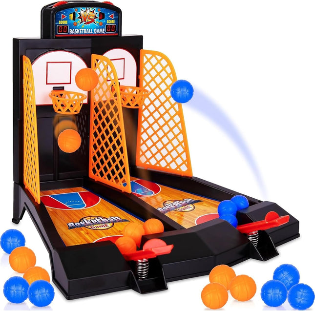 Mini Tabletop Basketball Game with 20 Mini Balls, Dual Lanes and Score Tracker for Kids