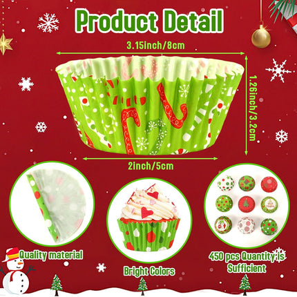 450PCS Christmas Muffin Liners – Cupcake Baking Cups & Wrappers, 9 Festive Designs