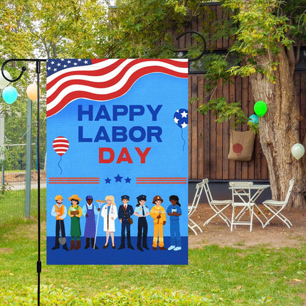 Happy Labor Day Occupations Garden Flag 12x18 Double Sided Burlap Only