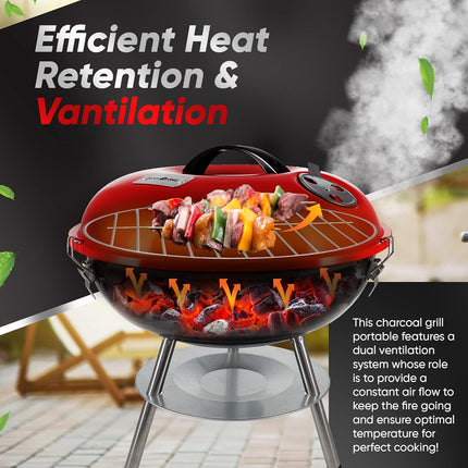 Small 14" BBQ Grill – Heat-Preserving Locking Lid for Camping & Backyard
