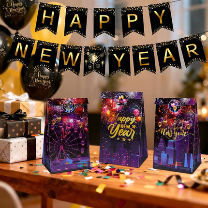 12-Piece 2026 Happy New Year Bags – Colorful Gift & Greeting Bags
