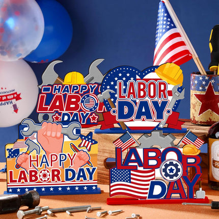 6 Pcs Labor Day Wooden Table Centerpieces Patriotic Party Decorations Decor