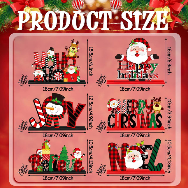 6PCS Christmas Table Decorations, Wooden Snowman, Santa, Reindeer Centerpieces