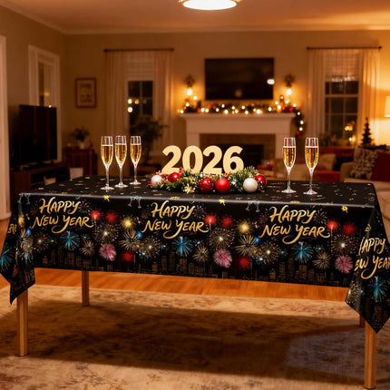 New Year 2026 Tablecloths 3 Pack Fireworks Plastic Party Decorations 54x108